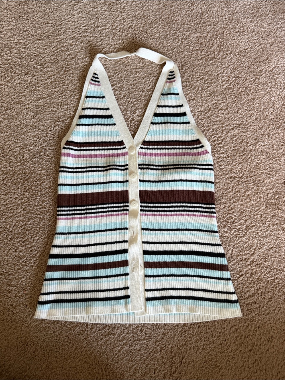 Abercrombie & Fitch Striped Halter Tank - Cream, Brown, Light Blue, Pink